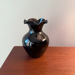 Weston Black Amethyst Westie Depression Glass Vase Ruffle Rim 1930s